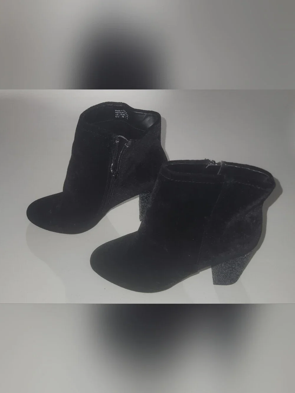 Call It Spring Women's Black Ankle Boots W/ Blue Embellished Heels Size 8.5